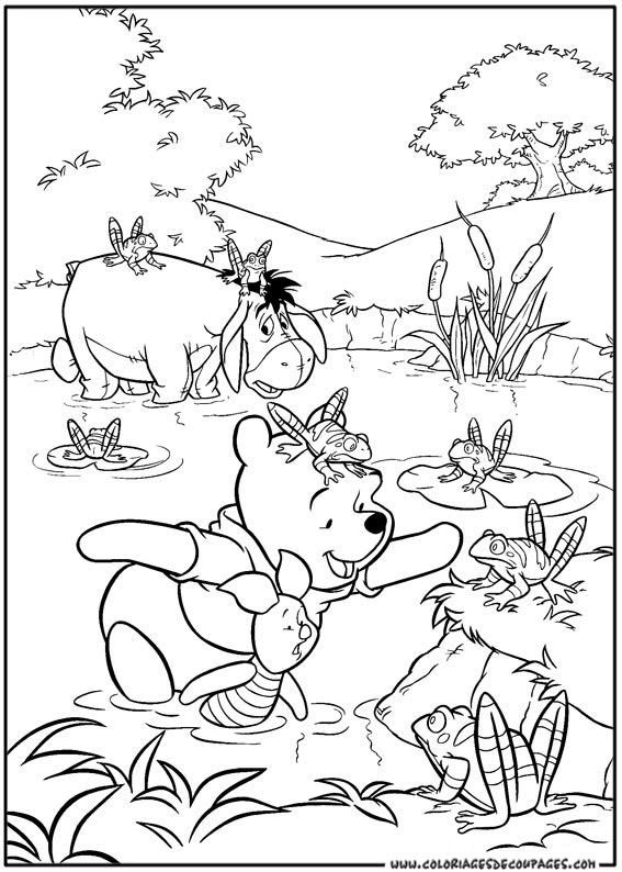 Winnie l'Ourson entouré de ses amis dans la forêt