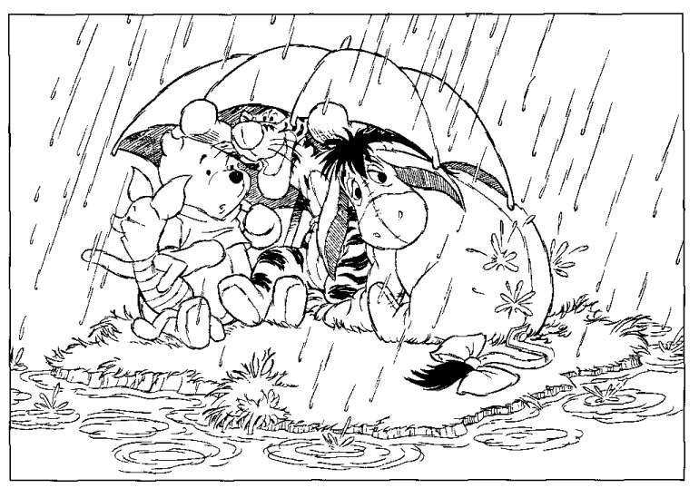 Winnie l'Ourson assis avec ses amis dans une clairière ensoleillée