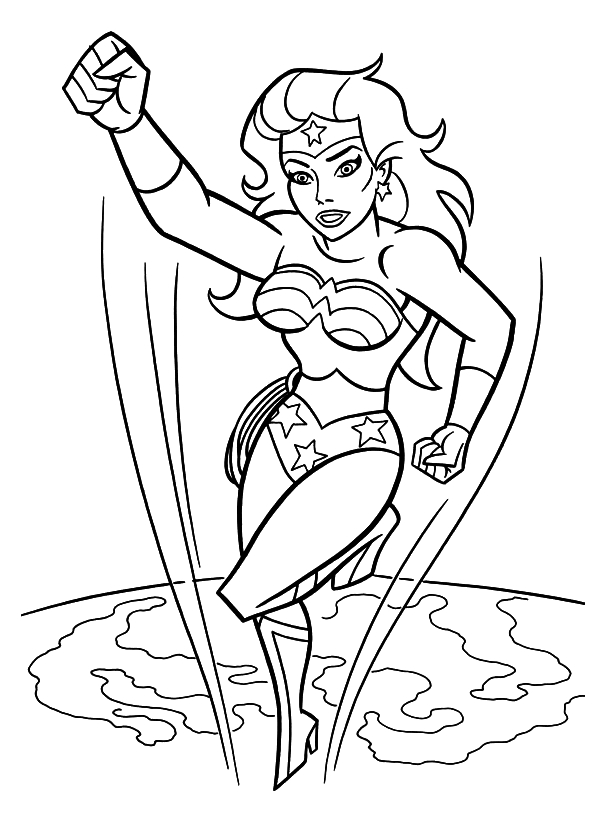 Wonder Woman en action avec son lasso dans un décor dynamique
