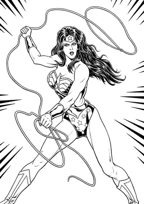 Wonder Woman en pleine action avec son lasso et son bouclier