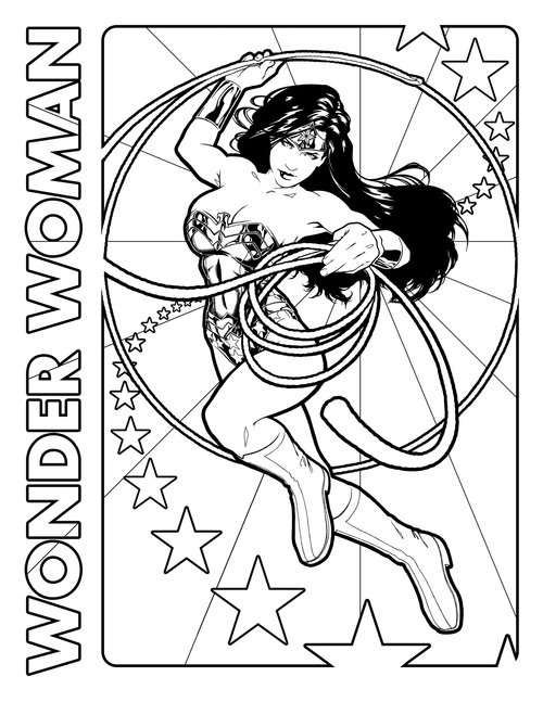 Wonder Woman en action avec son lasso dans un décor héroïque