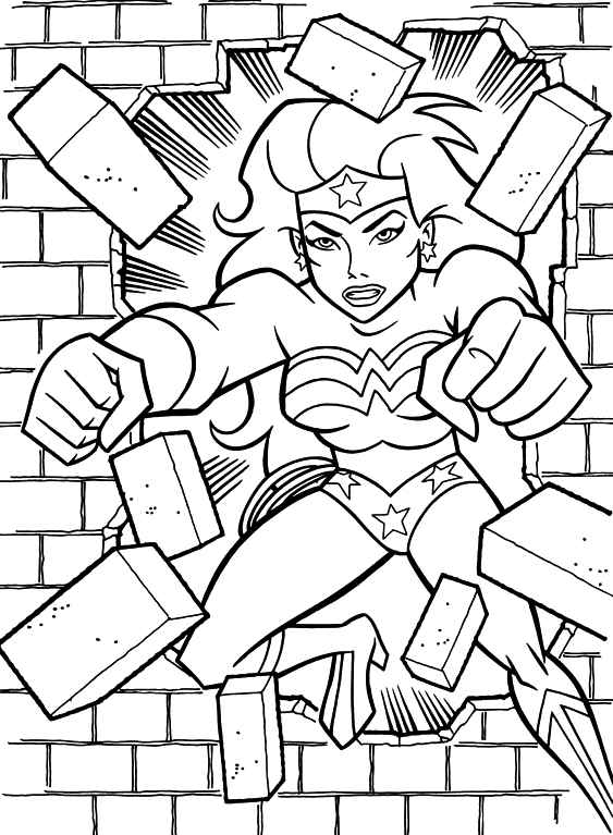 Coloriage de Wonder Woman en pleine action avec son lasso
