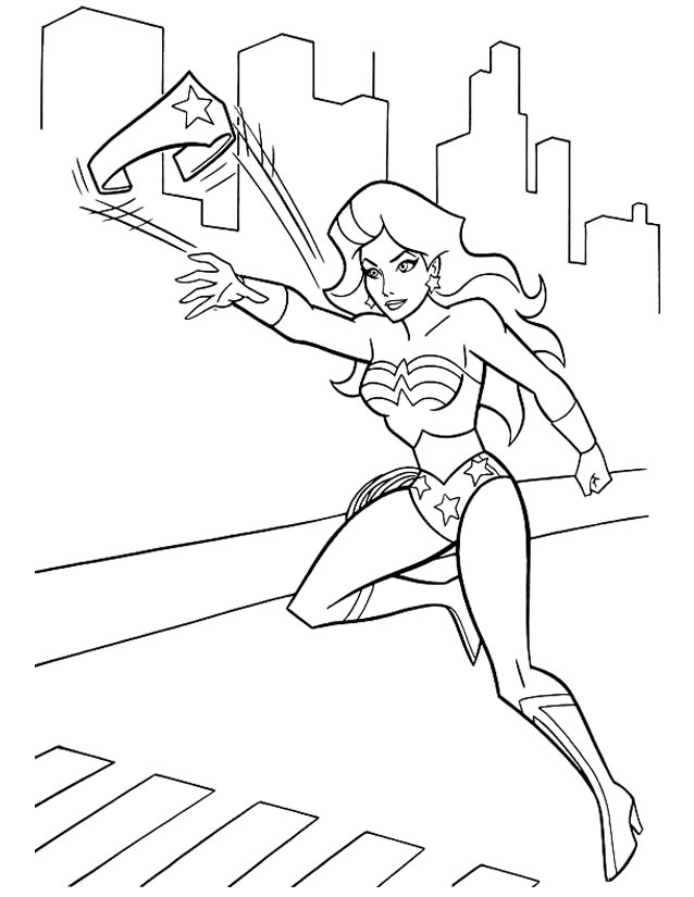 Wonder Woman en pleine action avec son lasso dans un décor héroïque