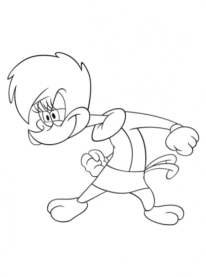 Woody Woodpecker souriant sur un tronc d'arbre