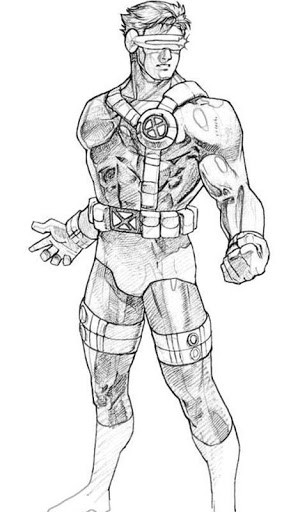 Coloriage d'un groupe de super-héros X-Men en action