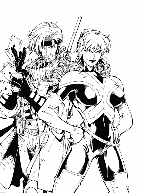 Coloriage des X-Men : Wolverine et Cyclope au combat