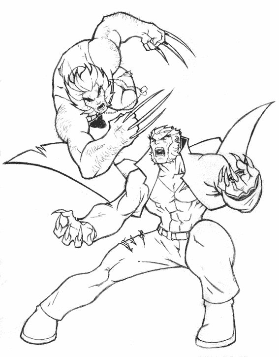 Coloriage des X-Men avec Wolverine et Cyclope en pleine action