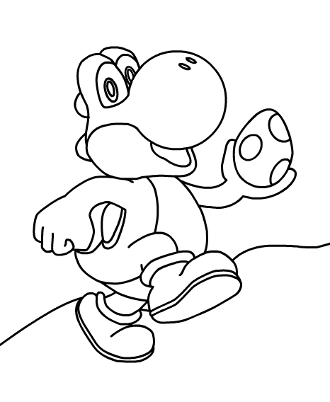 Yoshi souriant sur un fond de paysage ludique