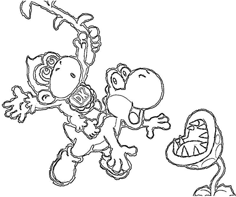 Yoshi en pleine aventure avec un œuf sous le bras dans un décor simple