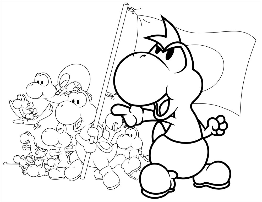 Yoshi sautant joyeusement au-dessus d'un paysage coloré