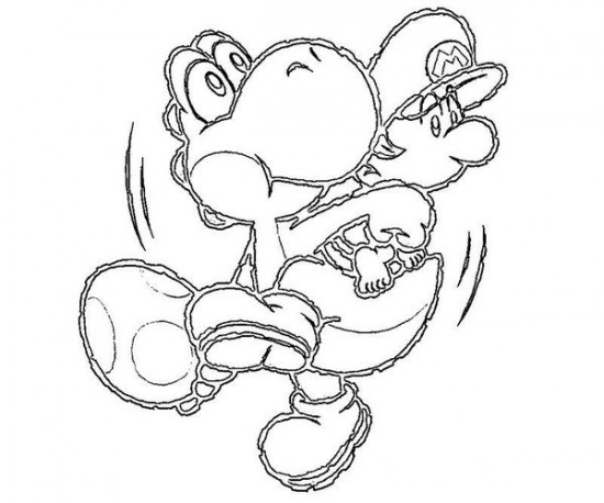 Yoshi joyeux jouant dans un paysage de jeux vidéo