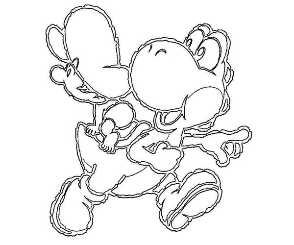 Coloriage de Yoshi dans un paysage ludique