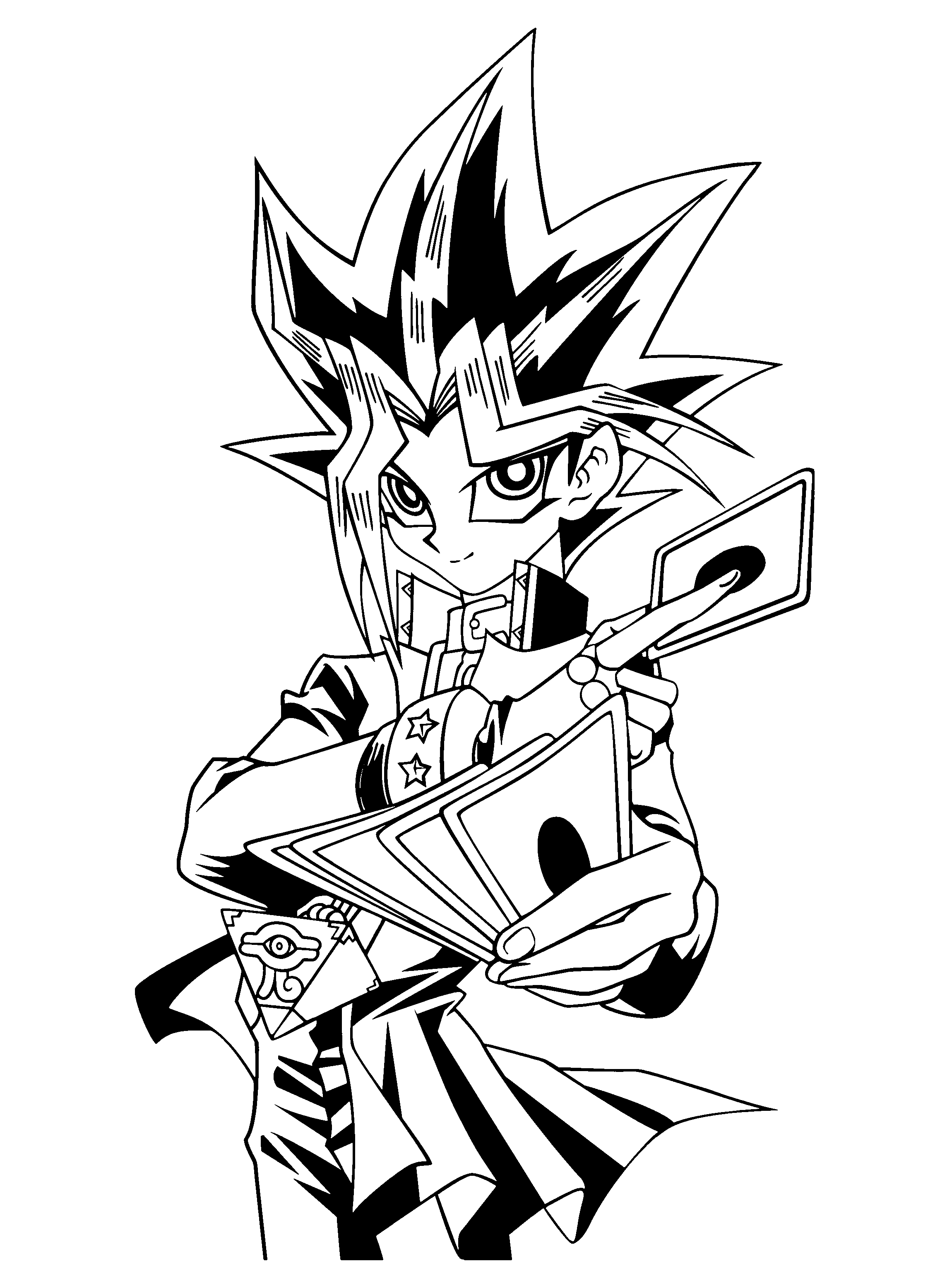 Personnage de Yu-Gi-Oh! en bataille avec des cartes magiques