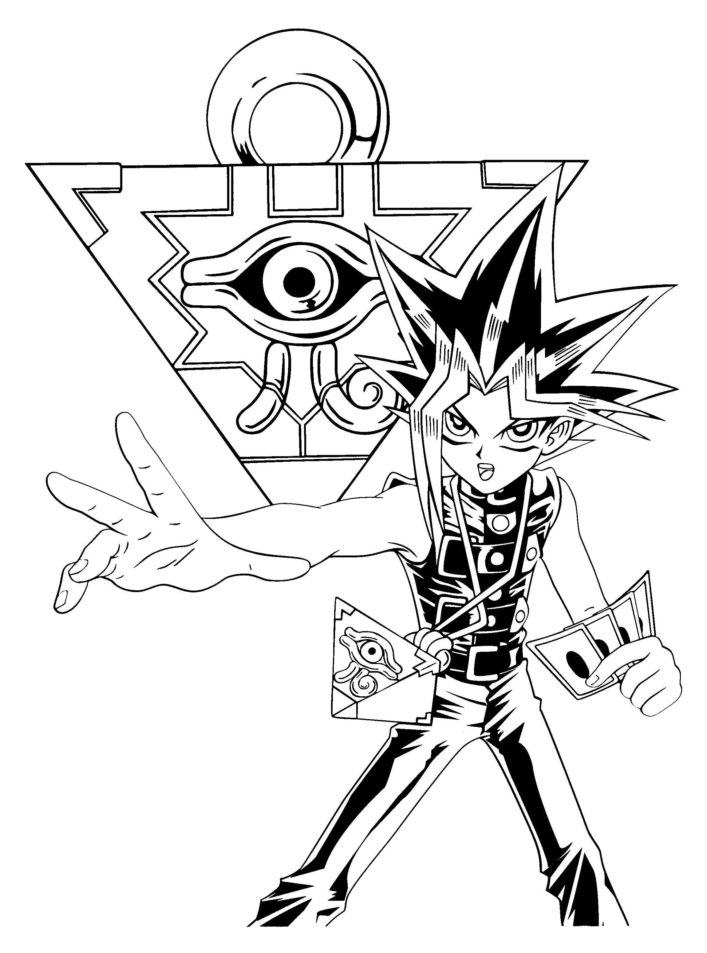 Coloriage de Yugi Muto dans un duel épique avec son dragon