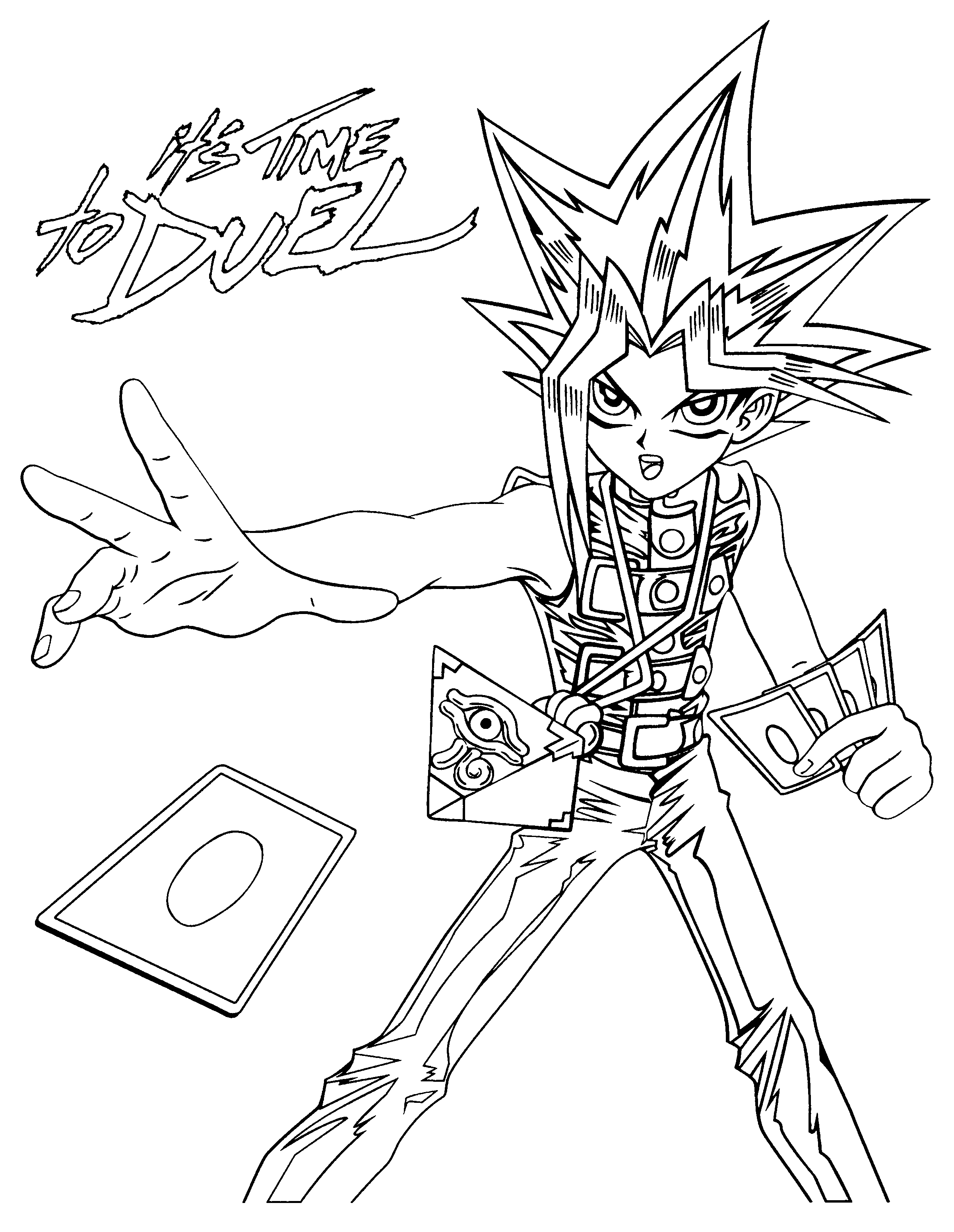 Coloriage de Yu-Gi-Oh! avec un duel entre deux personnages emblématiques