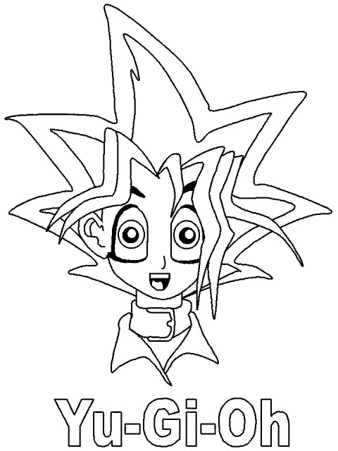 Coloriage de Yugi Muto en pleine action avec ses cartes