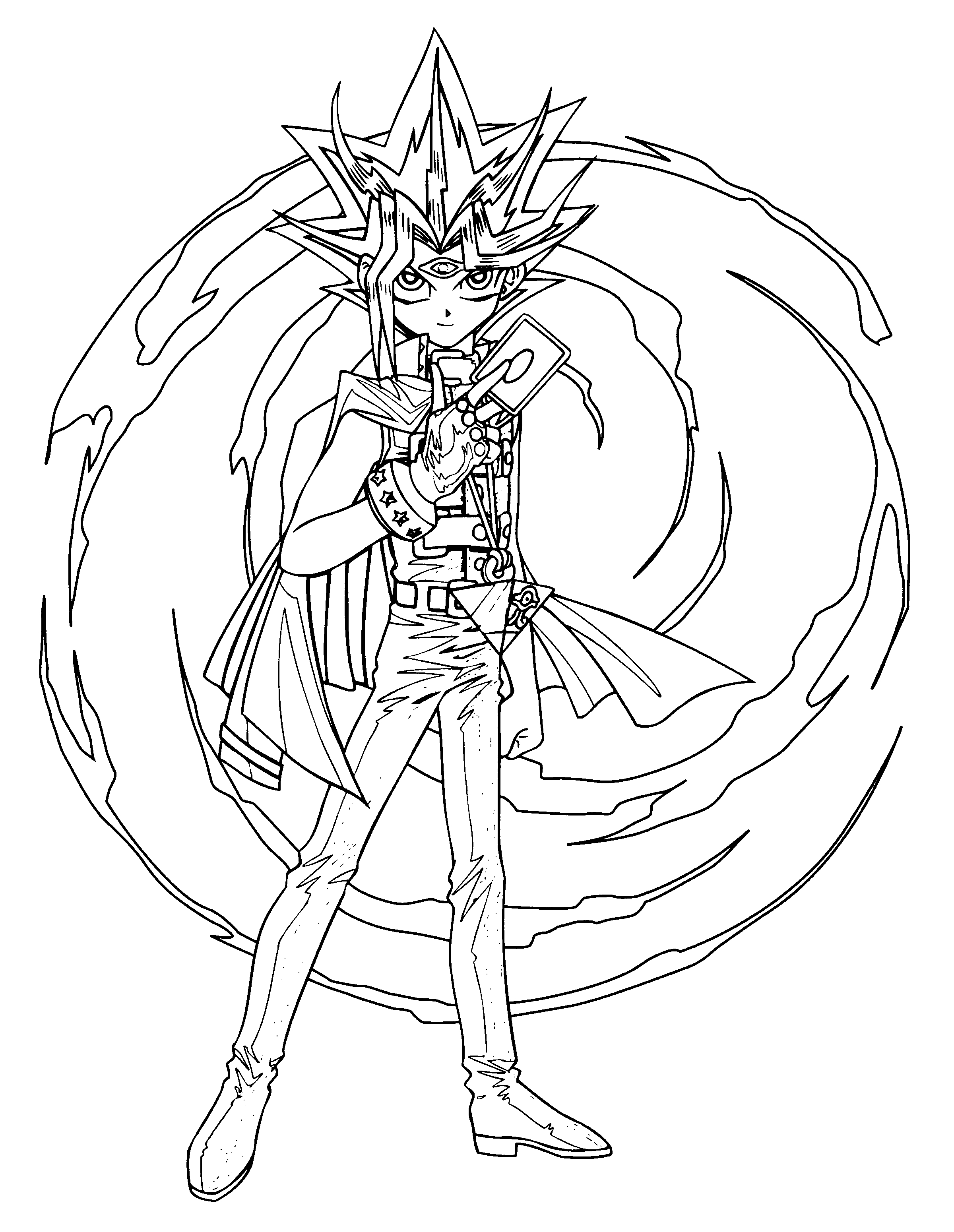 Personnage de Yu-Gi-Oh! en pleine action avec un décor dynamique