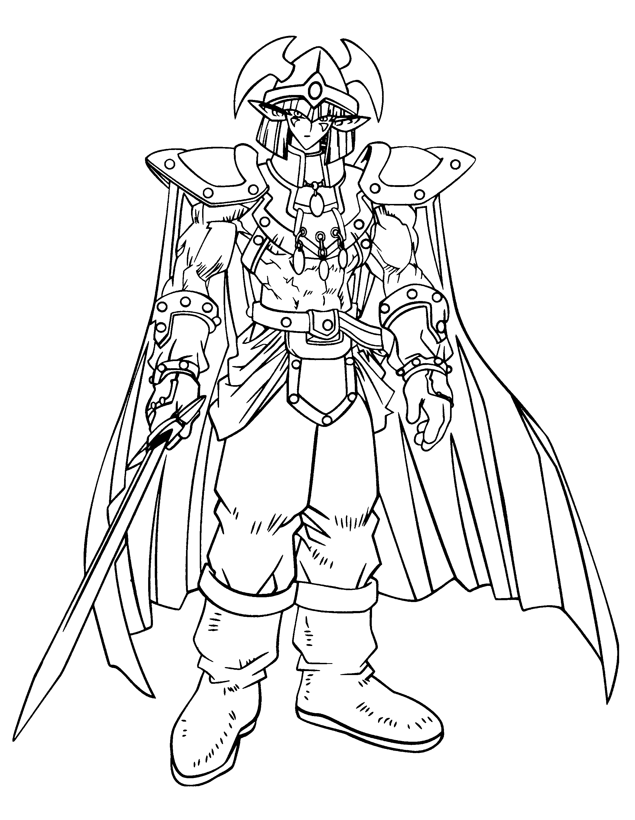 Coloriage de Yugi du jeu de cartes avec ses monstres