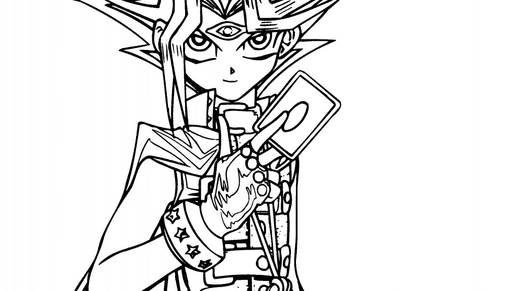 Personnage de Yu-Gi-Oh! en pleine action avec ses cartes