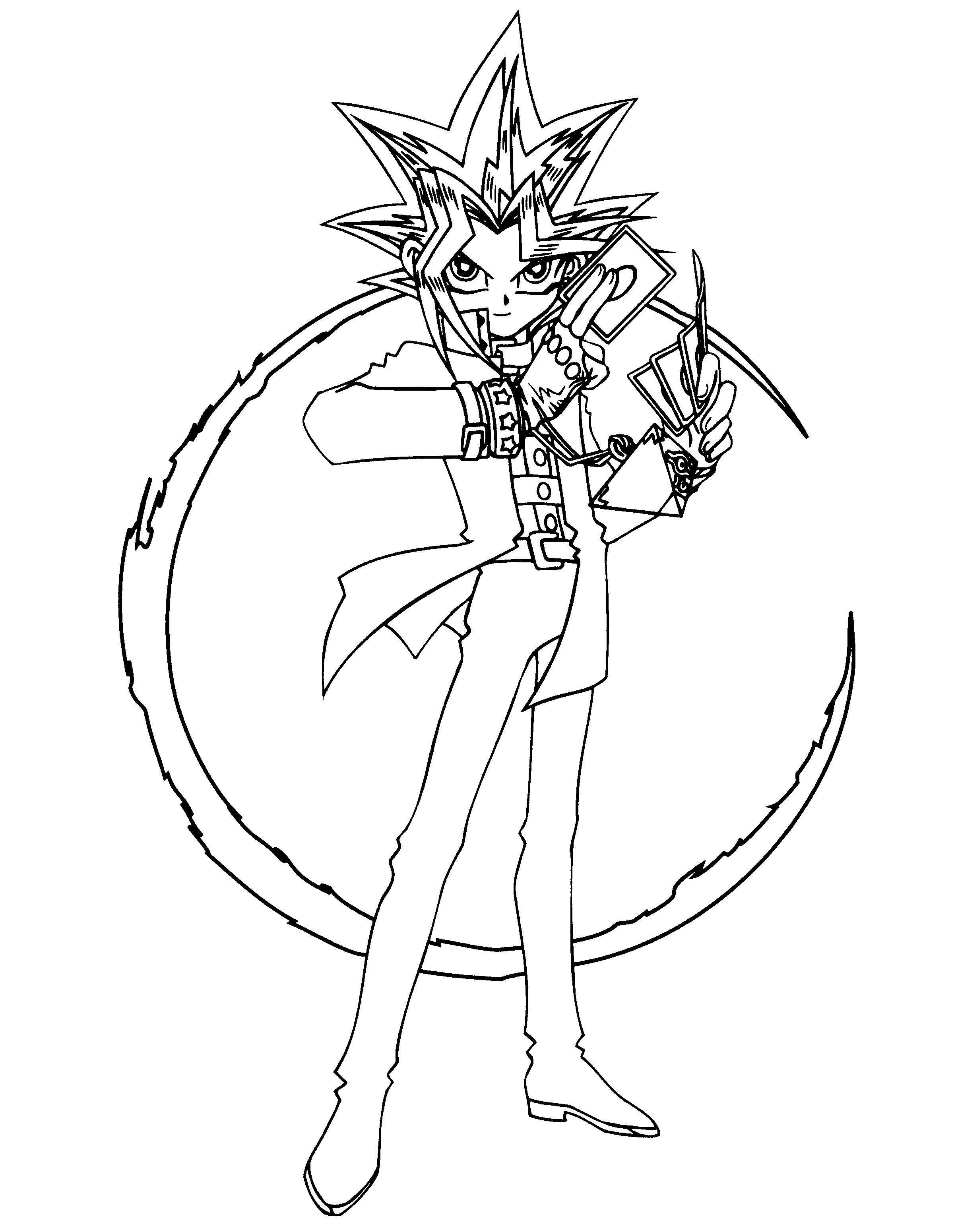 Coloriage de Yugi Muto en pleine action avec son célèbre Duel Disk