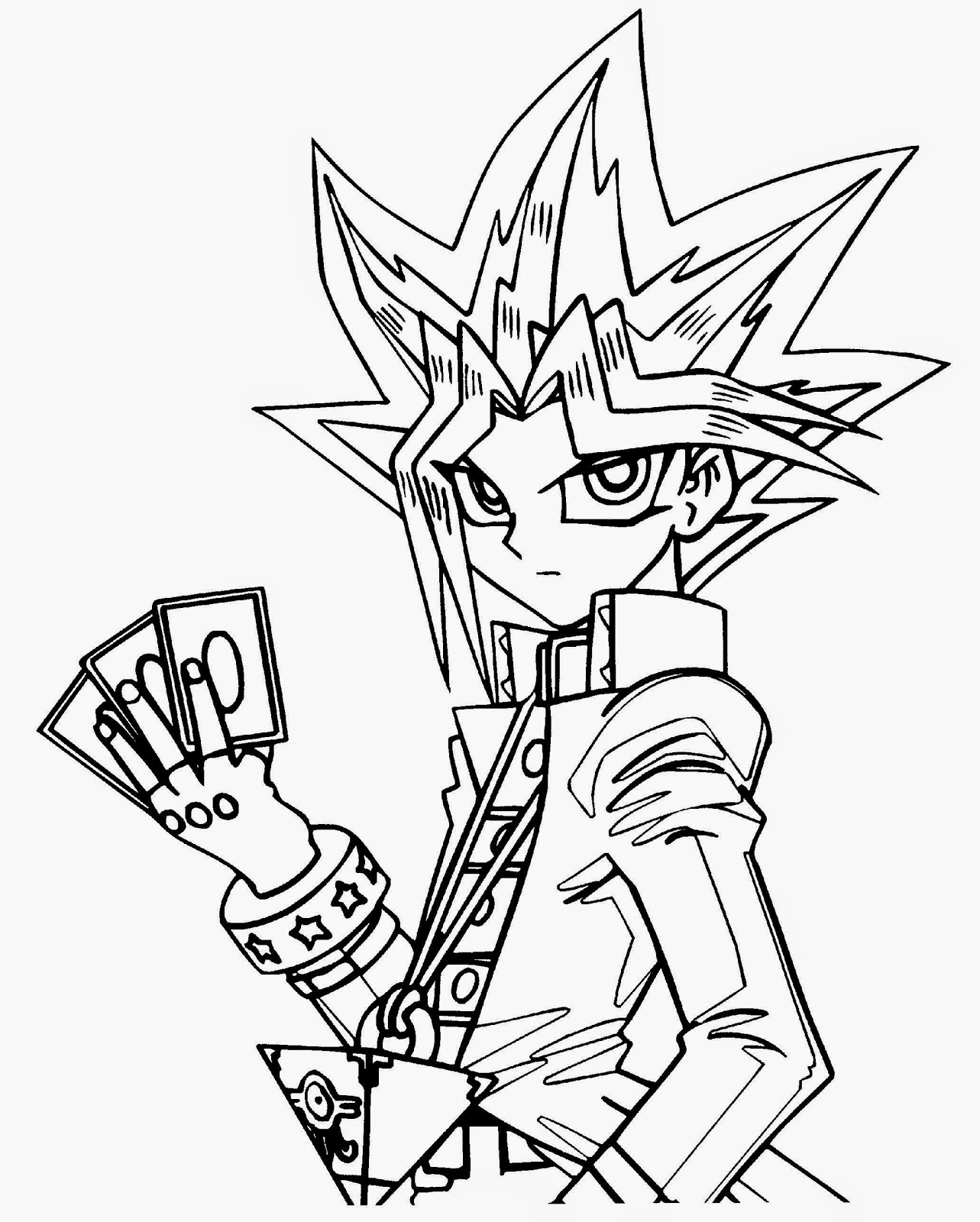 Coloriage de Yugi Muto en plein duel avec ses cartes