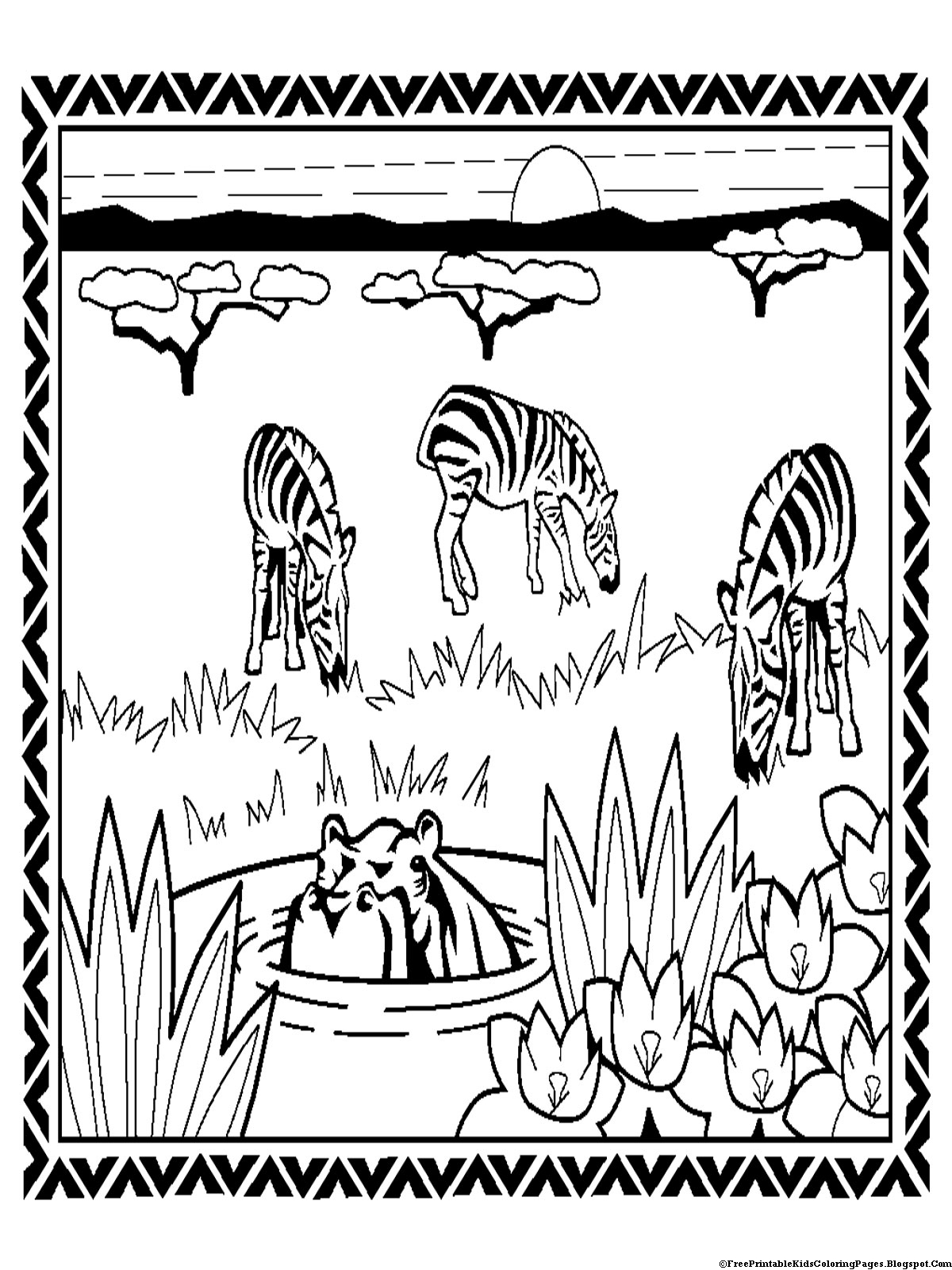 Coloriage d'une zèbre dans son habitat naturel