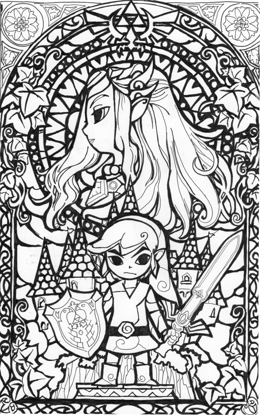 Link combattant un monstre dans un paysage de fantasy