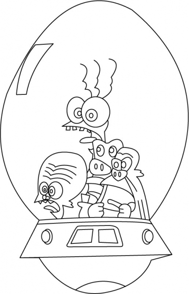 Coloriage des Zinzins de l'Espace en pleine aventure intergalactique