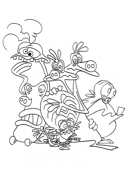 Coloriage des Zinzin de l'Espace en pleine aventure spatiale
