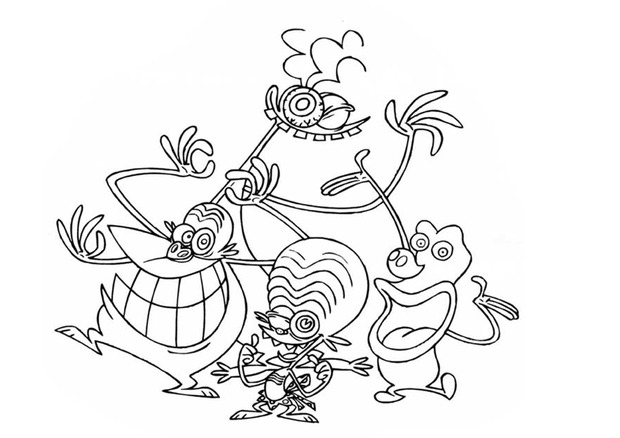 Coloriage des Zinzins de l'Espace en pleine aventure intergalactique