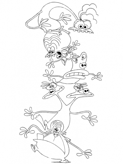 Coloriage des zinzins de l'espace dans un décor intergalactique