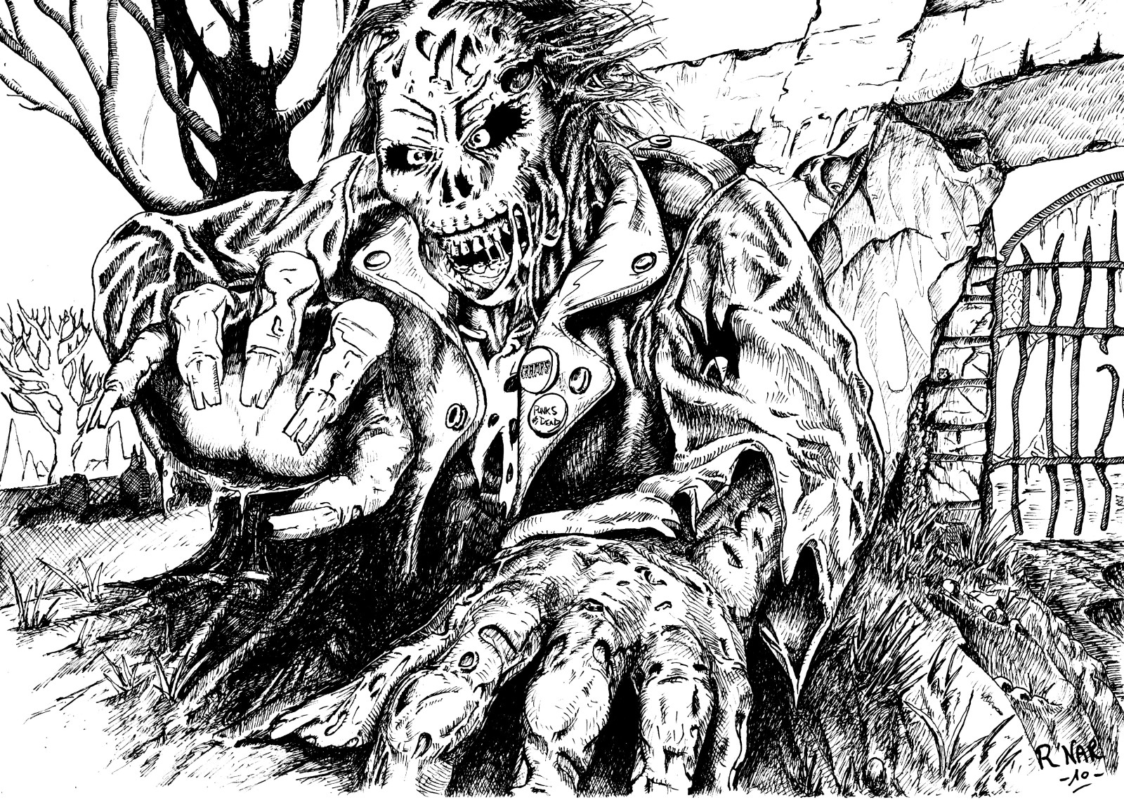 Un zombie amusant en pleine promenade dans un paysage urbain