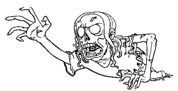 Un zombie amusant se prépare à sortir de terre dans un décor mystérieux