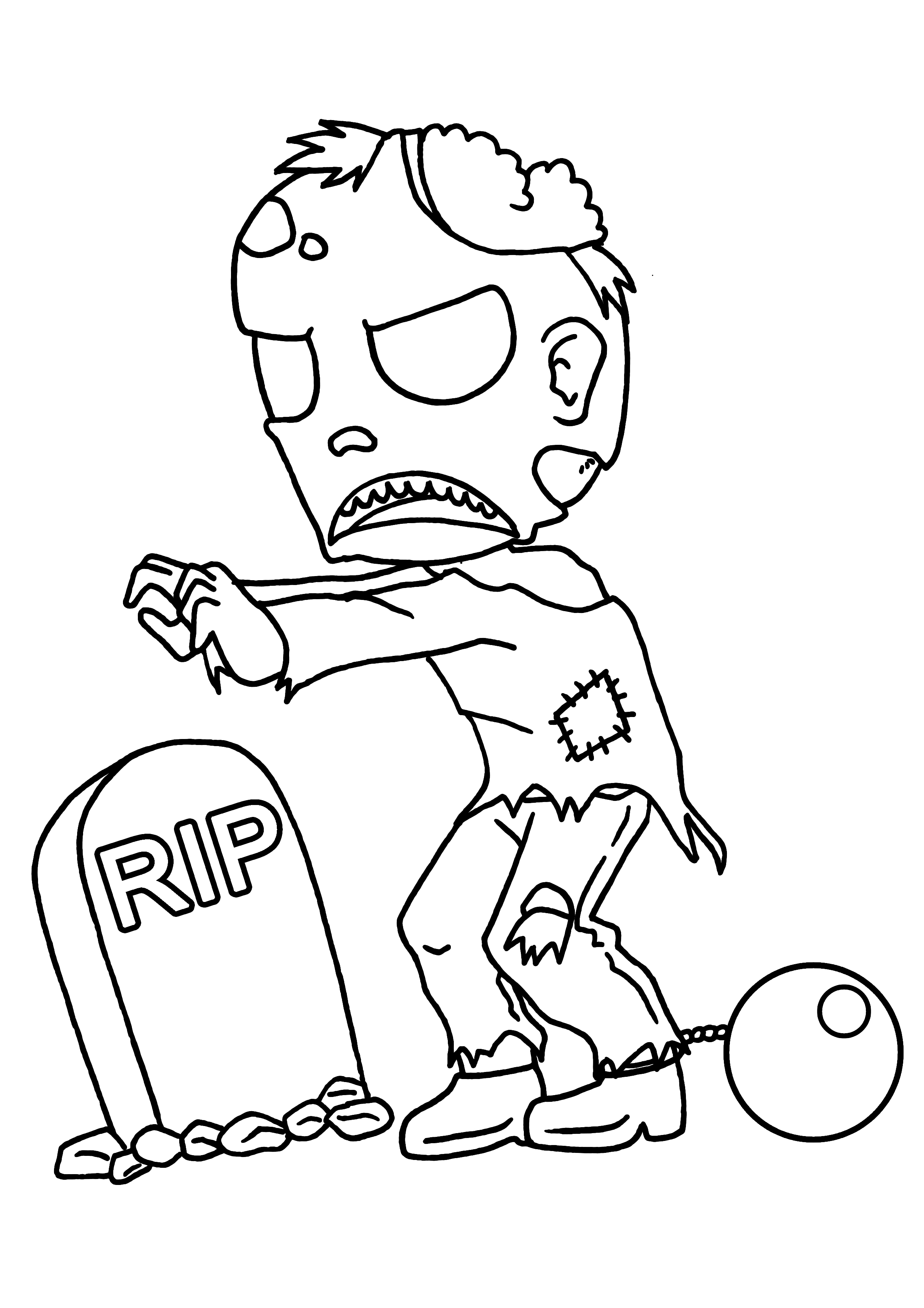 Coloriage d'un zombie amusant se promenant dans un paysage urbain