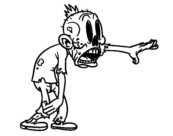 Coloriage d'un zombie au sourire malicieux dans un décor de nuit