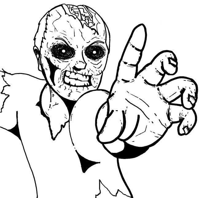 Un zombie espiègle en pleine action dans un décor mystérieux