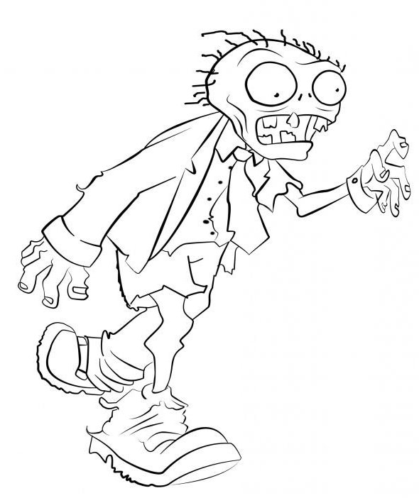 Coloriage d'un zombie en pleine marche dans un décor urbain