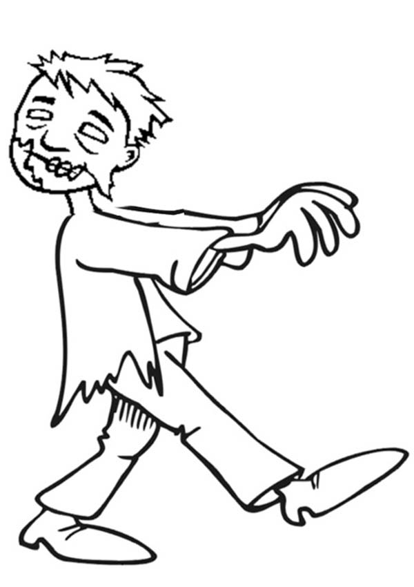Un zombie aux yeux écarquillés dans un décor lugubre
