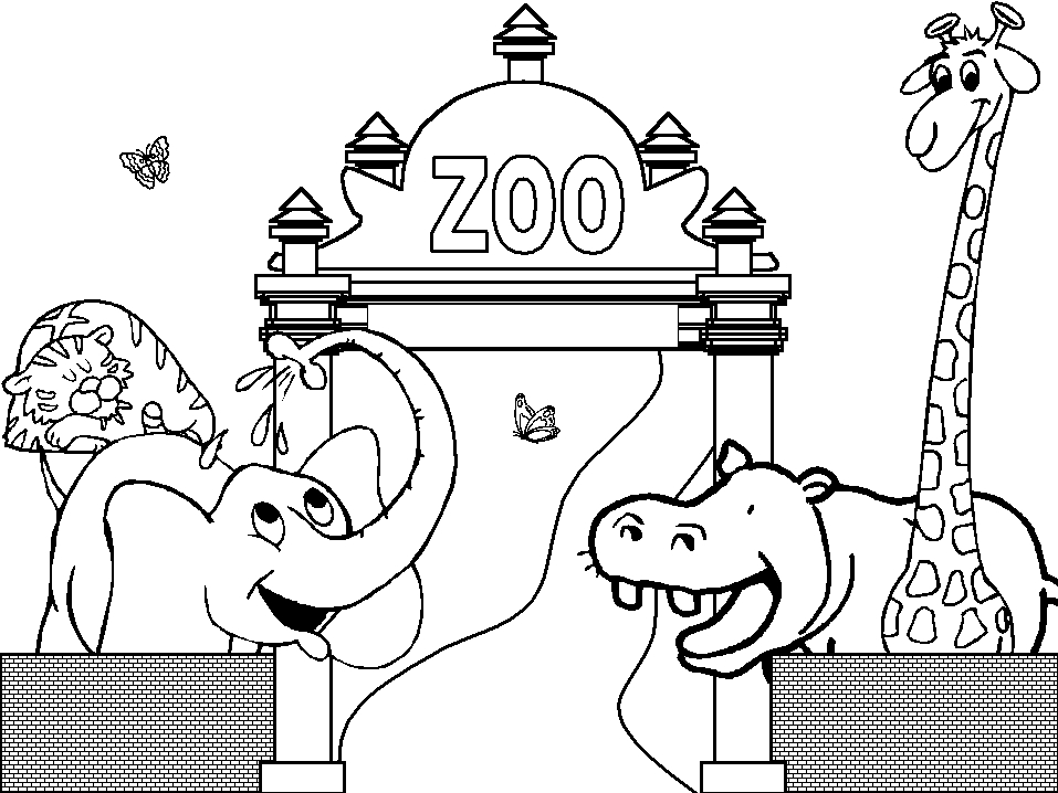 Coloriage d'animaux dans un zoo avec un paysage naturel