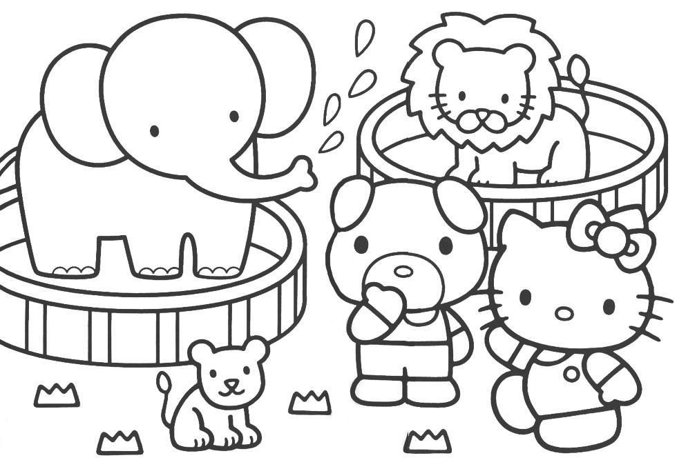 Scène de zoo avec un éléphant et des animaux en arrière-plan